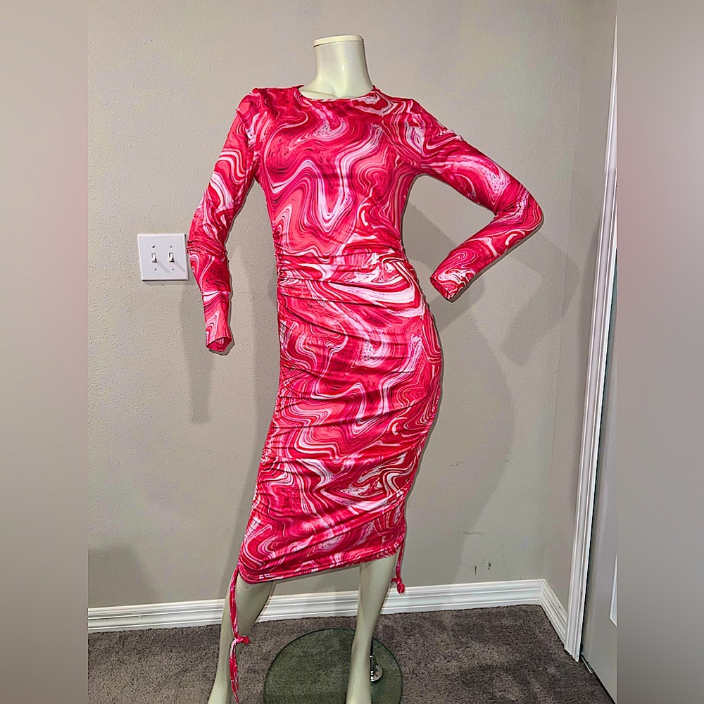 Pink/White Swirl Adjustable Maxi/Mini Dress {NEVER WORN}